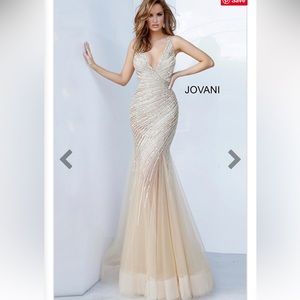 Gold Silver Nude Jovani 4741 beaded mermaid gown